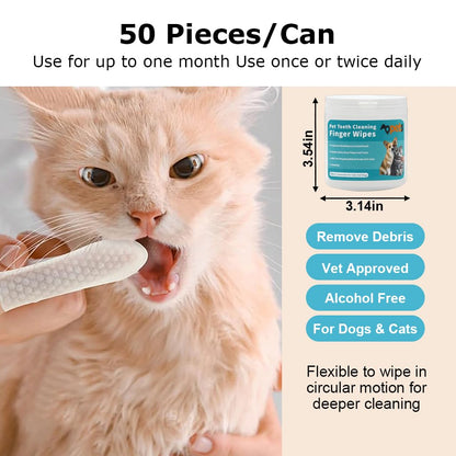 Disposable Dental Finger Wipes For Dogs & Cats (50 pcs)