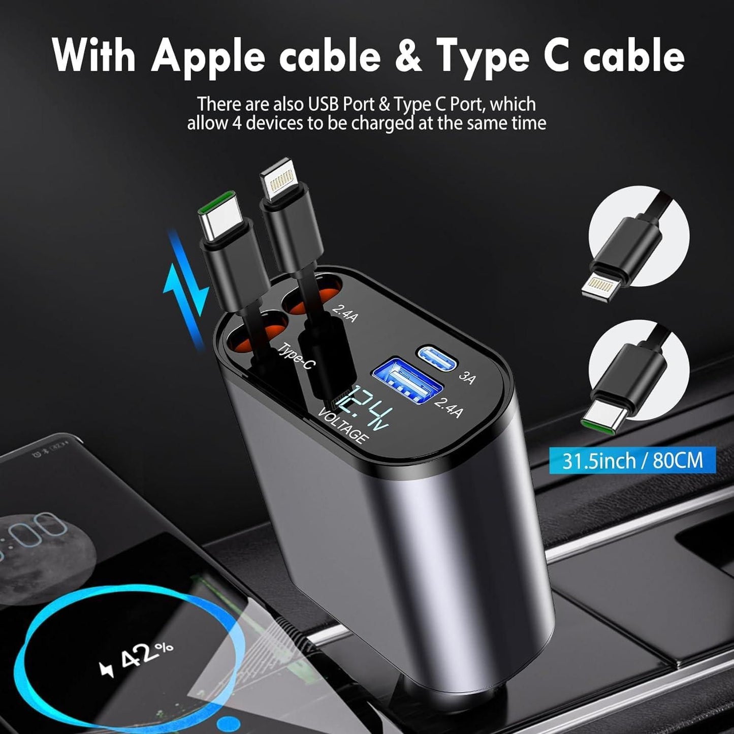 120 W Retractable Car Charger